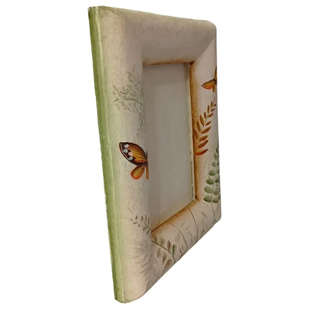 Butterfly Paper Mache' Photo Frame Cottagecore Fairy Garden Vintage 90s Painted.
